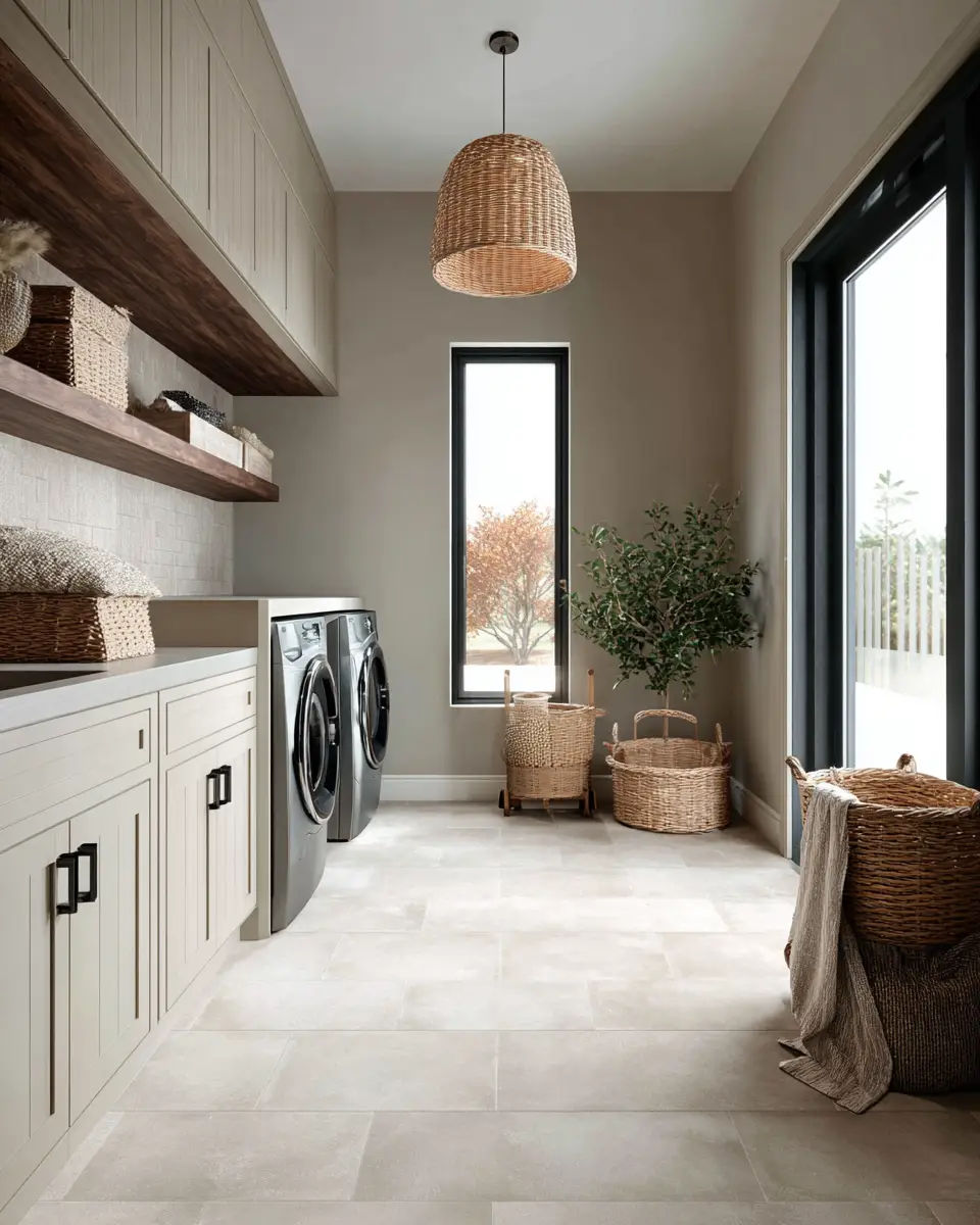 Taupe Japandi Laundry Room Decor Ideas