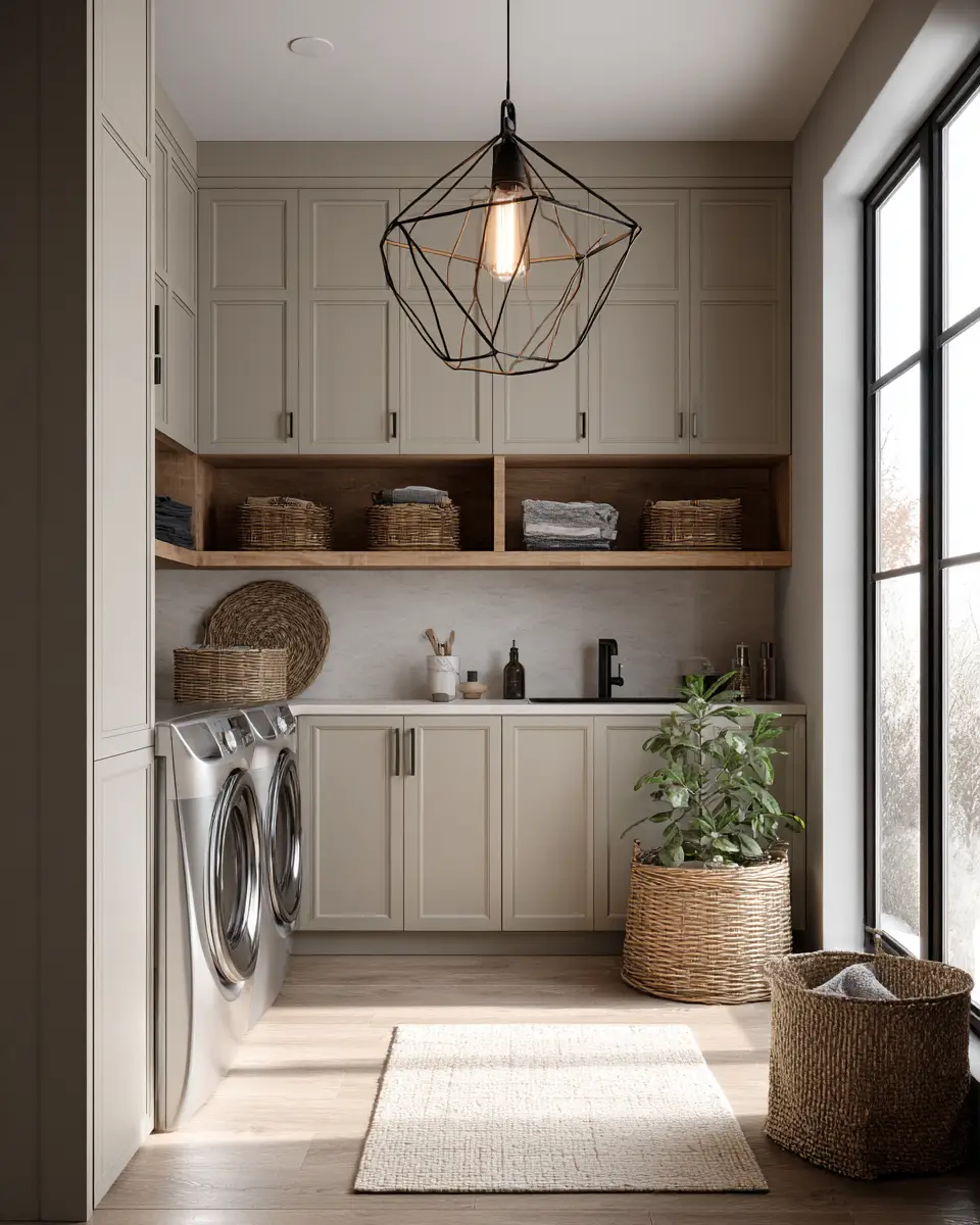 Taupe Japandi Laundry Room Decor Ideas