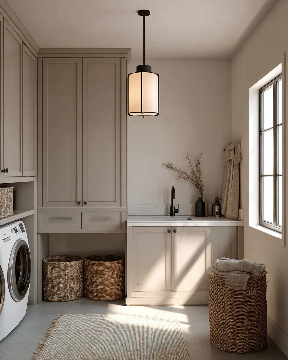 Taupe Japandi Laundry Room Decor Ideas