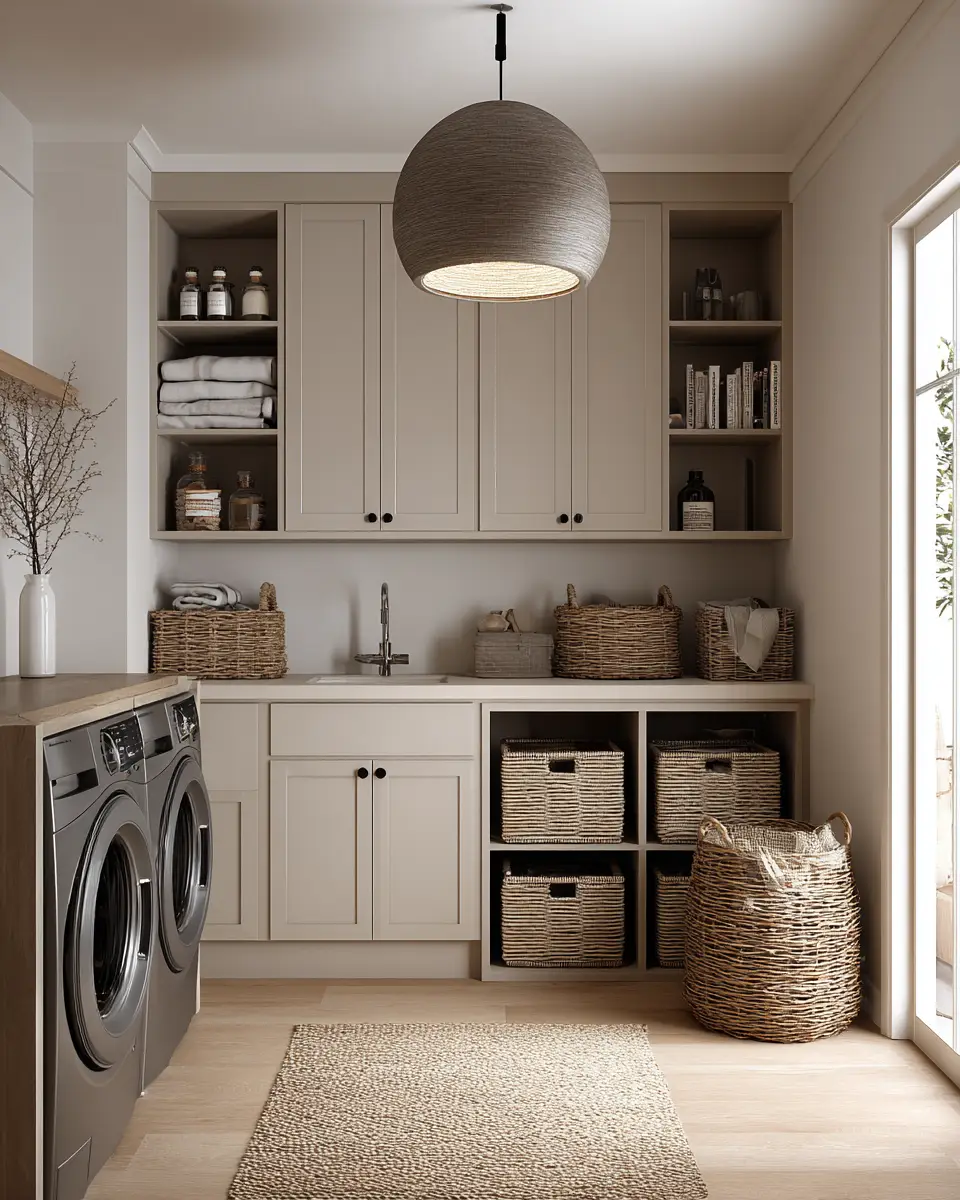 Taupe Japandi Laundry Room Decor Ideas