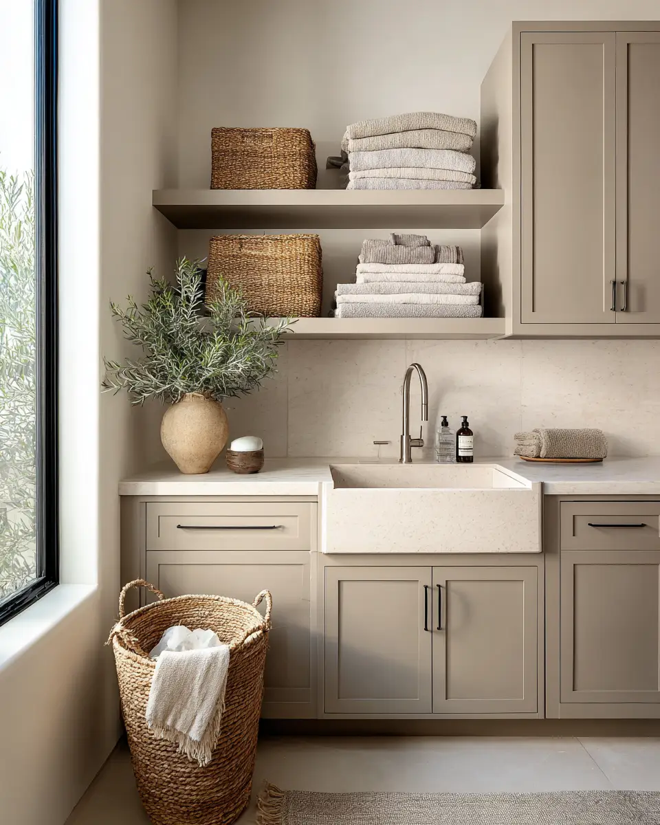 Taupe Japandi Laundry Room Decor Ideas