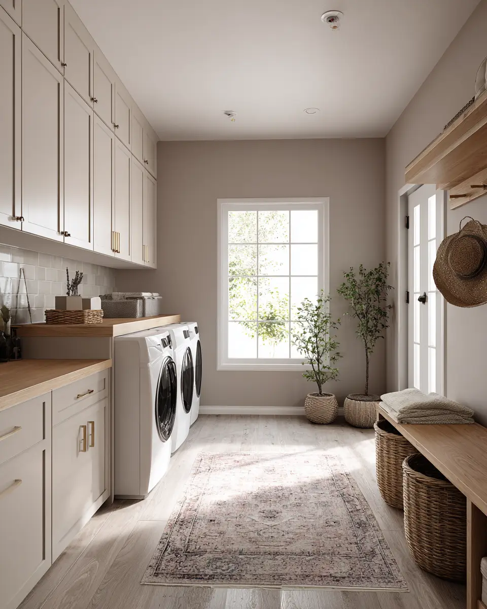Taupe Japandi Laundry Room Decor Ideas