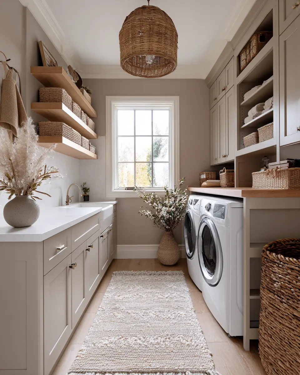 Taupe Japandi Laundry Room Decor Ideas