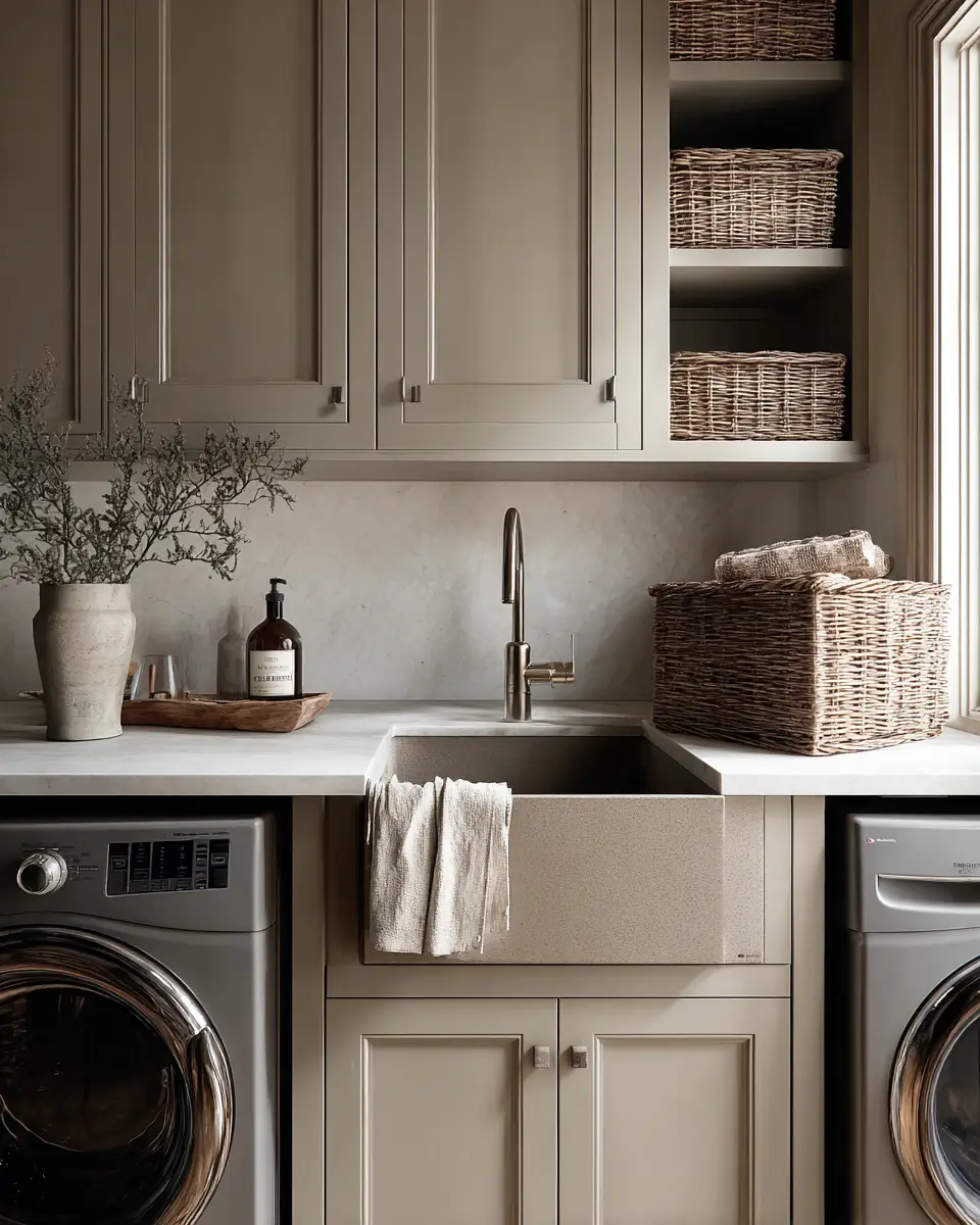 Taupe Japandi Laundry Room Decor Ideas