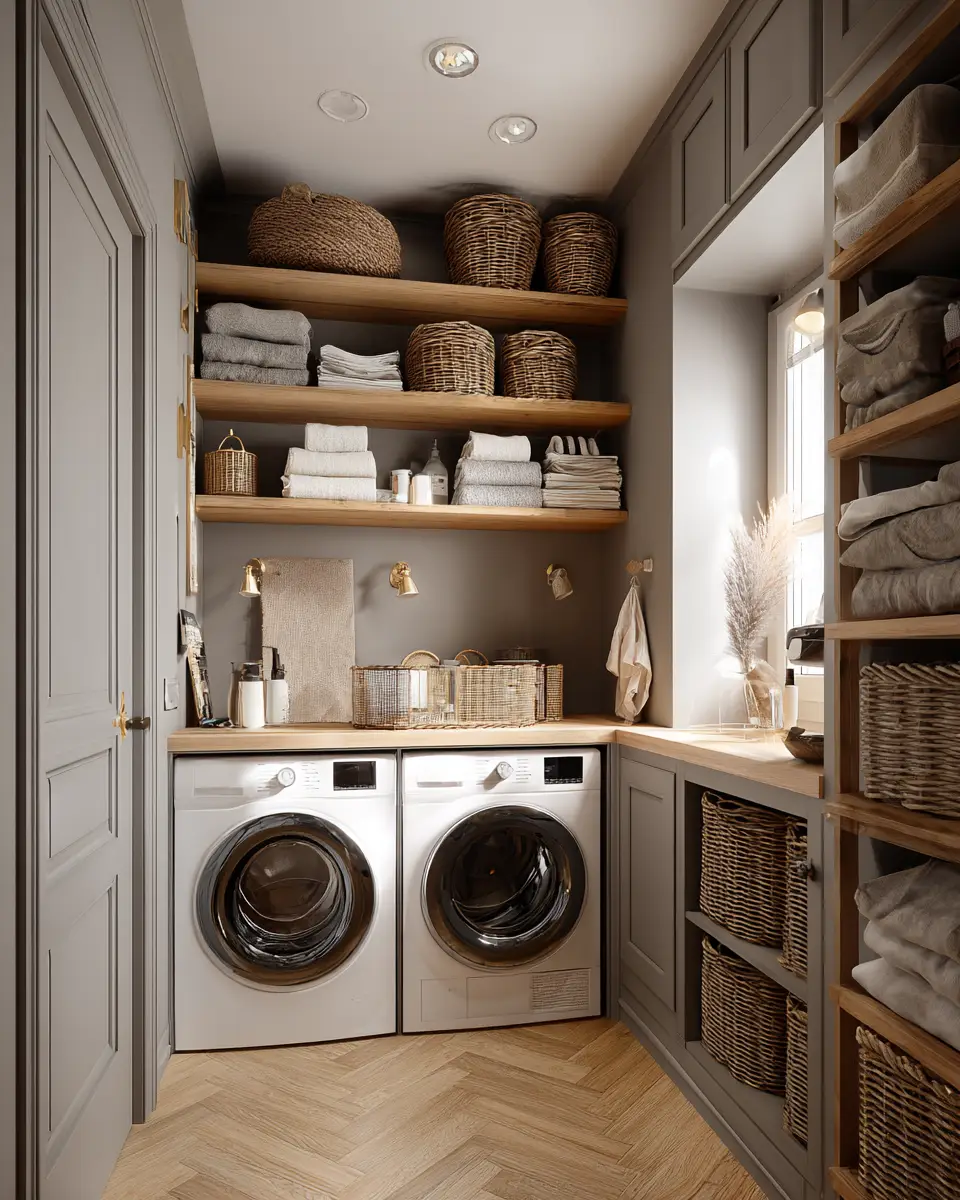 Taupe Japandi Laundry Room Decor Ideas