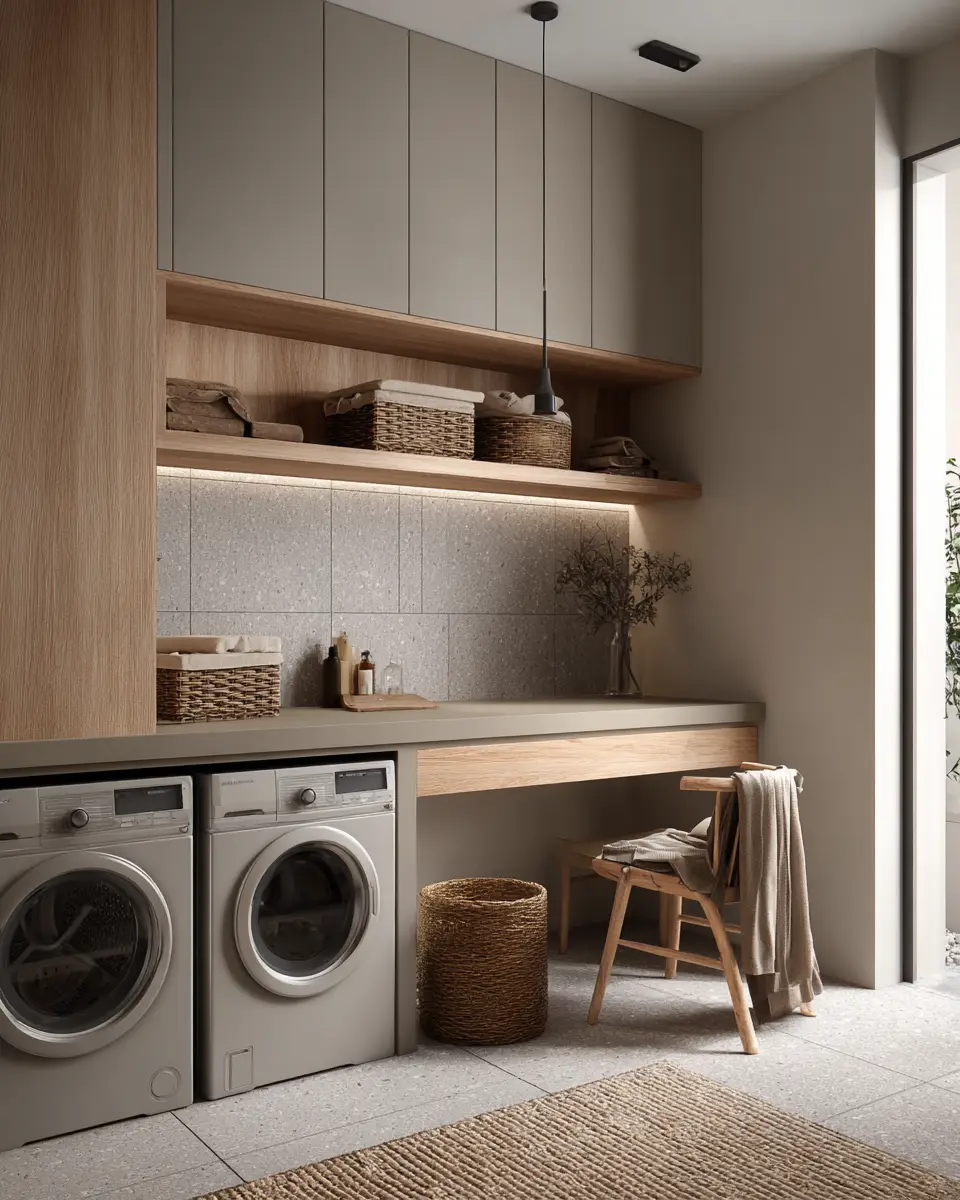 Taupe Japandi Laundry Room Decor Ideas