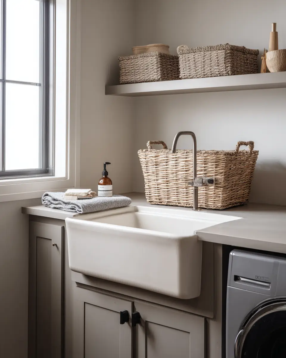 Taupe Japandi Laundry Room Decor Ideas