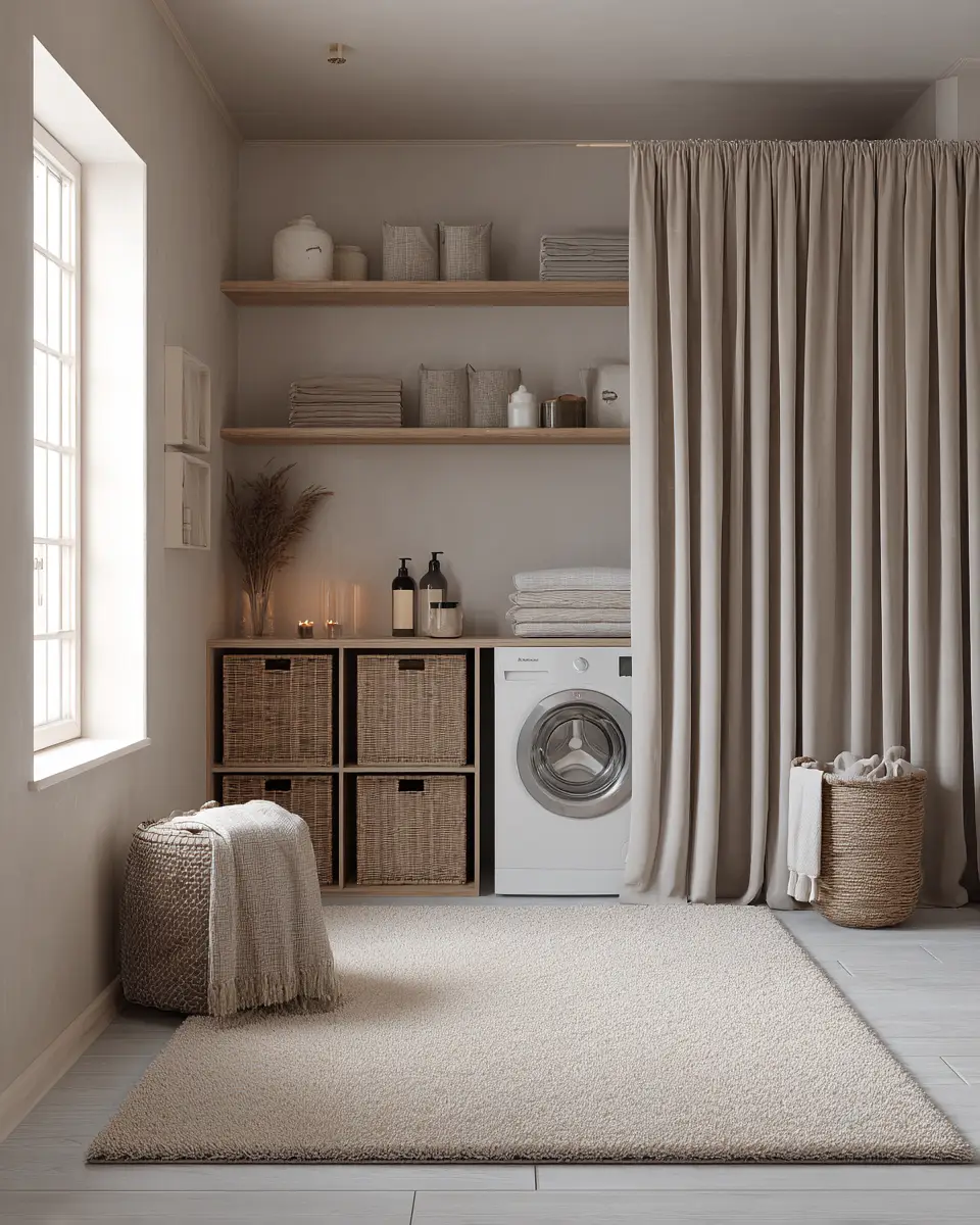 Taupe Japandi Laundry Room Decor Ideas