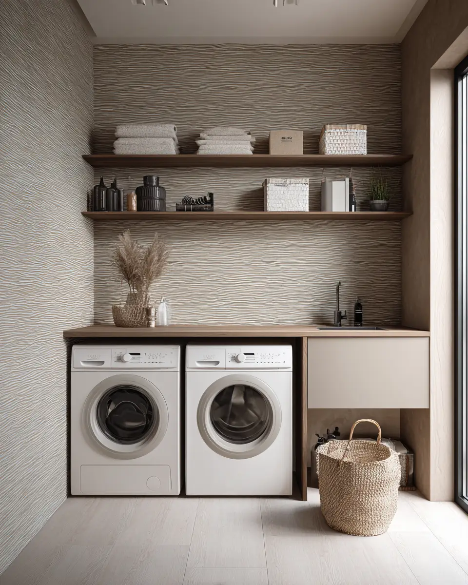 Taupe Japandi Laundry Room Decor Ideas