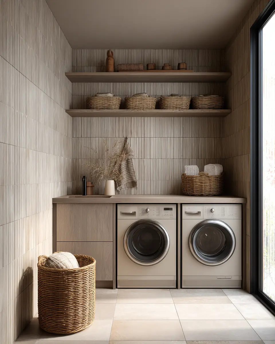 Taupe Japandi Laundry Room Decor Ideas