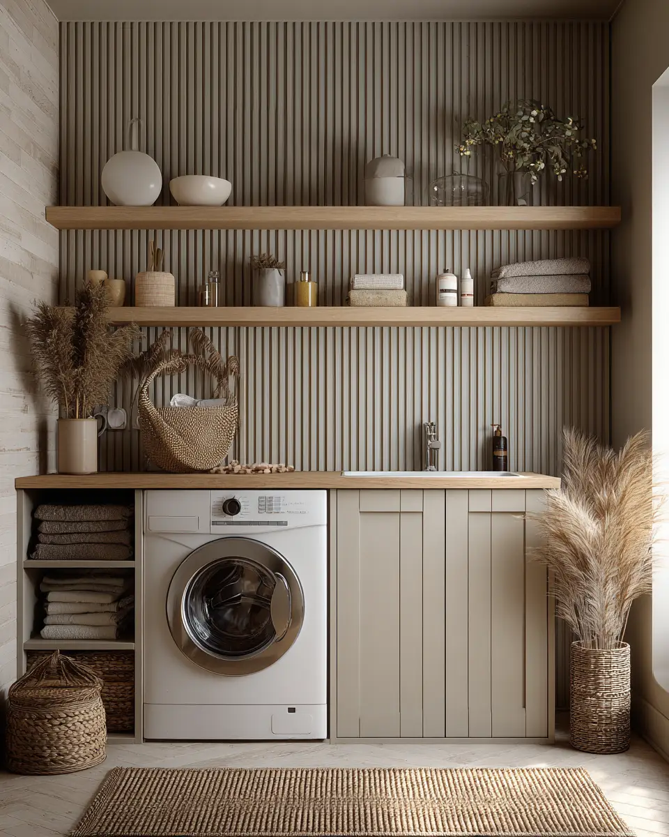 Taupe Japandi Laundry Room Decor Ideas