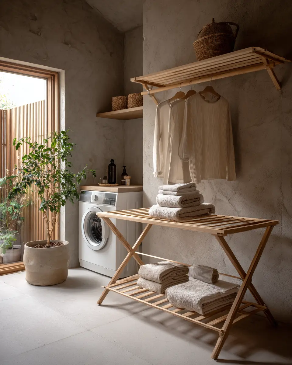 Taupe Japandi Laundry Room Decor Ideas