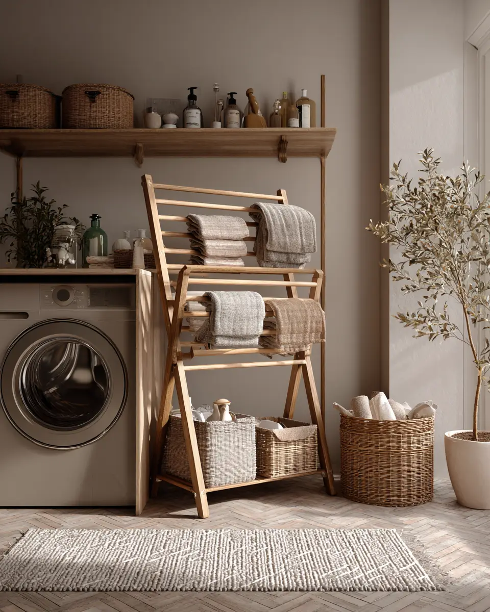 Taupe Japandi Laundry Room Decor Ideas