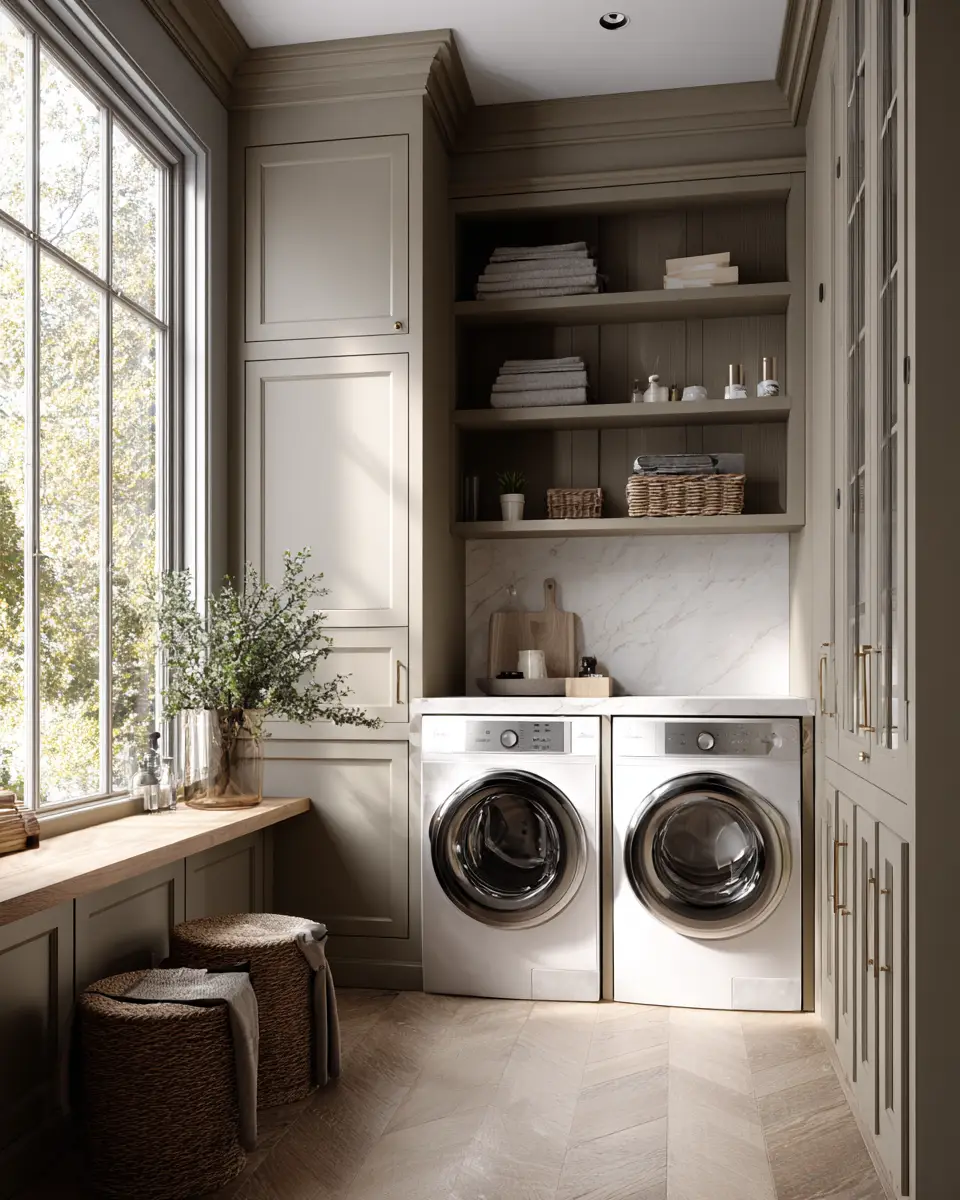 Taupe Japandi Laundry Room Decor Ideas