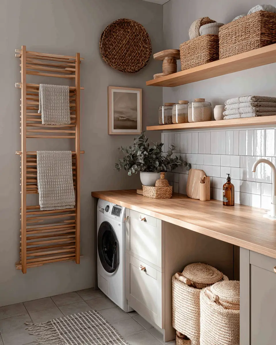 Taupe Japandi Laundry Room Decor Ideas