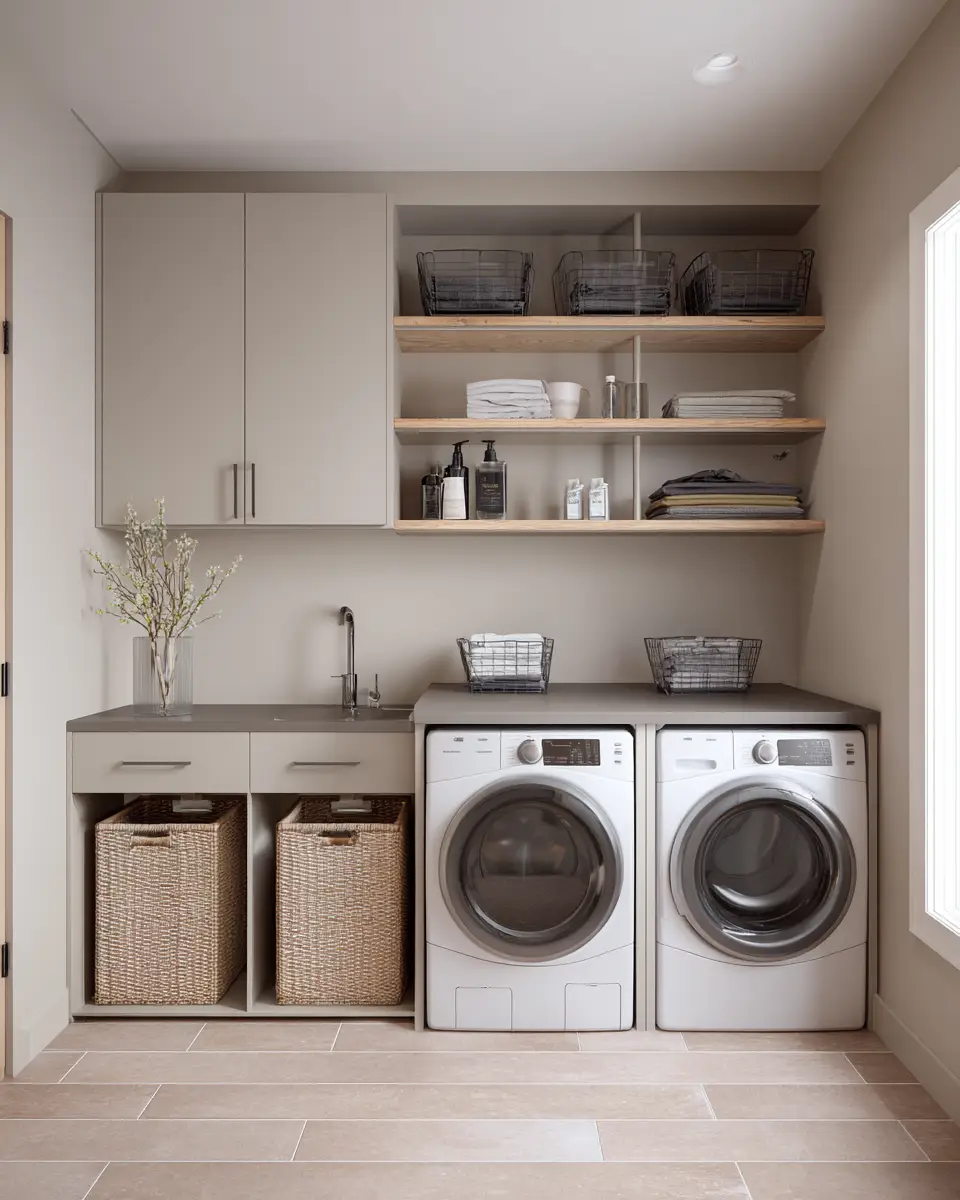Taupe Japandi Laundry Room Decor Ideas