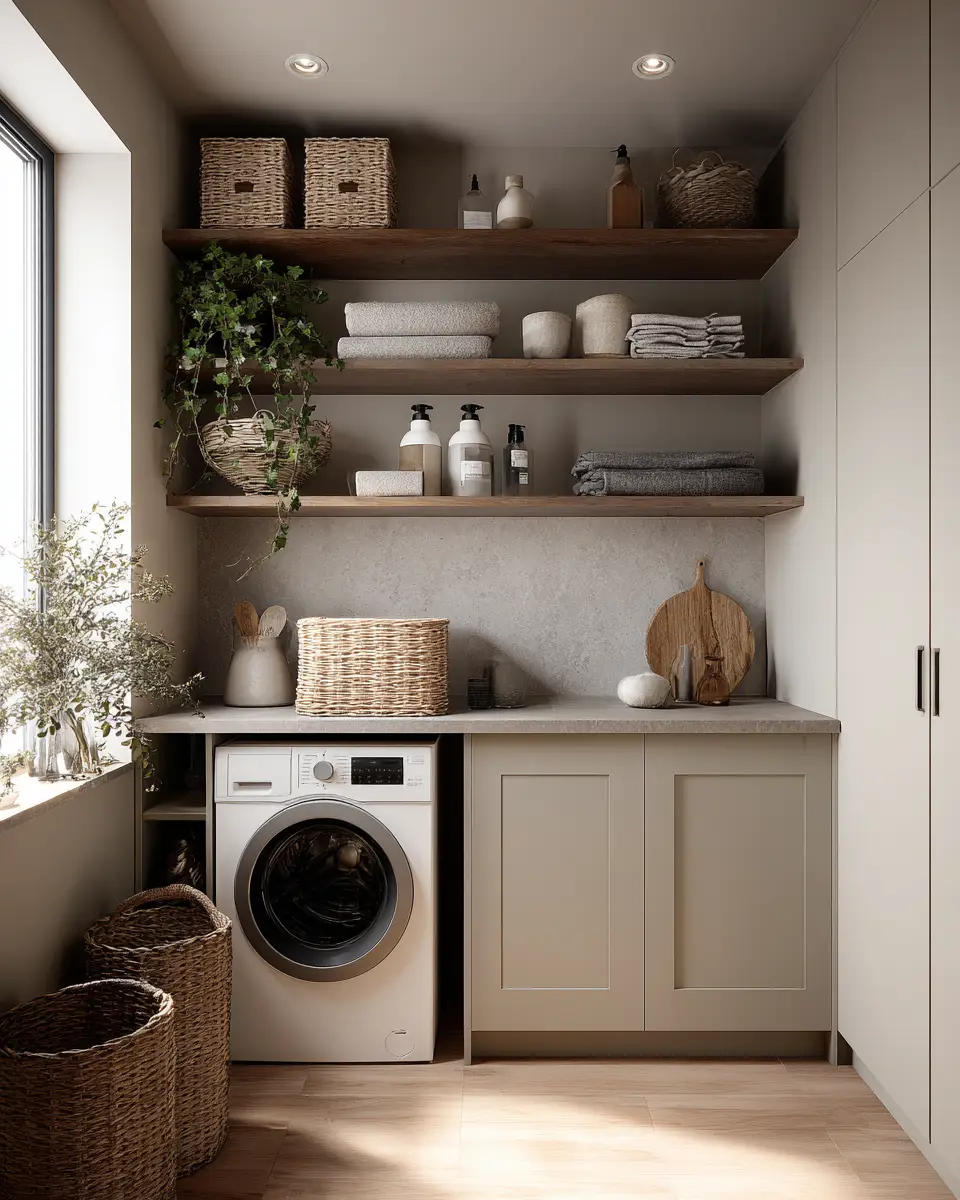 Taupe Japandi Laundry Room Decor Ideas