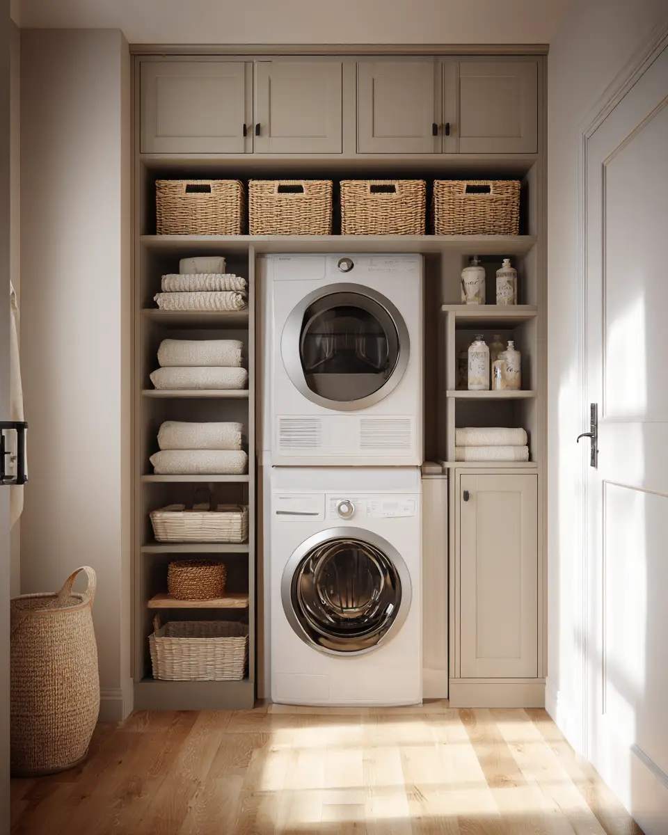 Taupe Japandi Laundry Room Decor Ideas