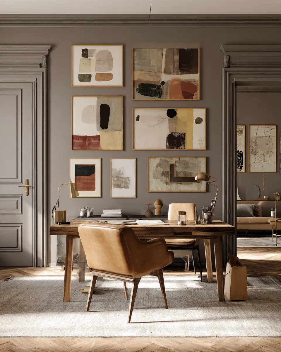 Taupe Mid-Century Modern Home Office Decor Ideas