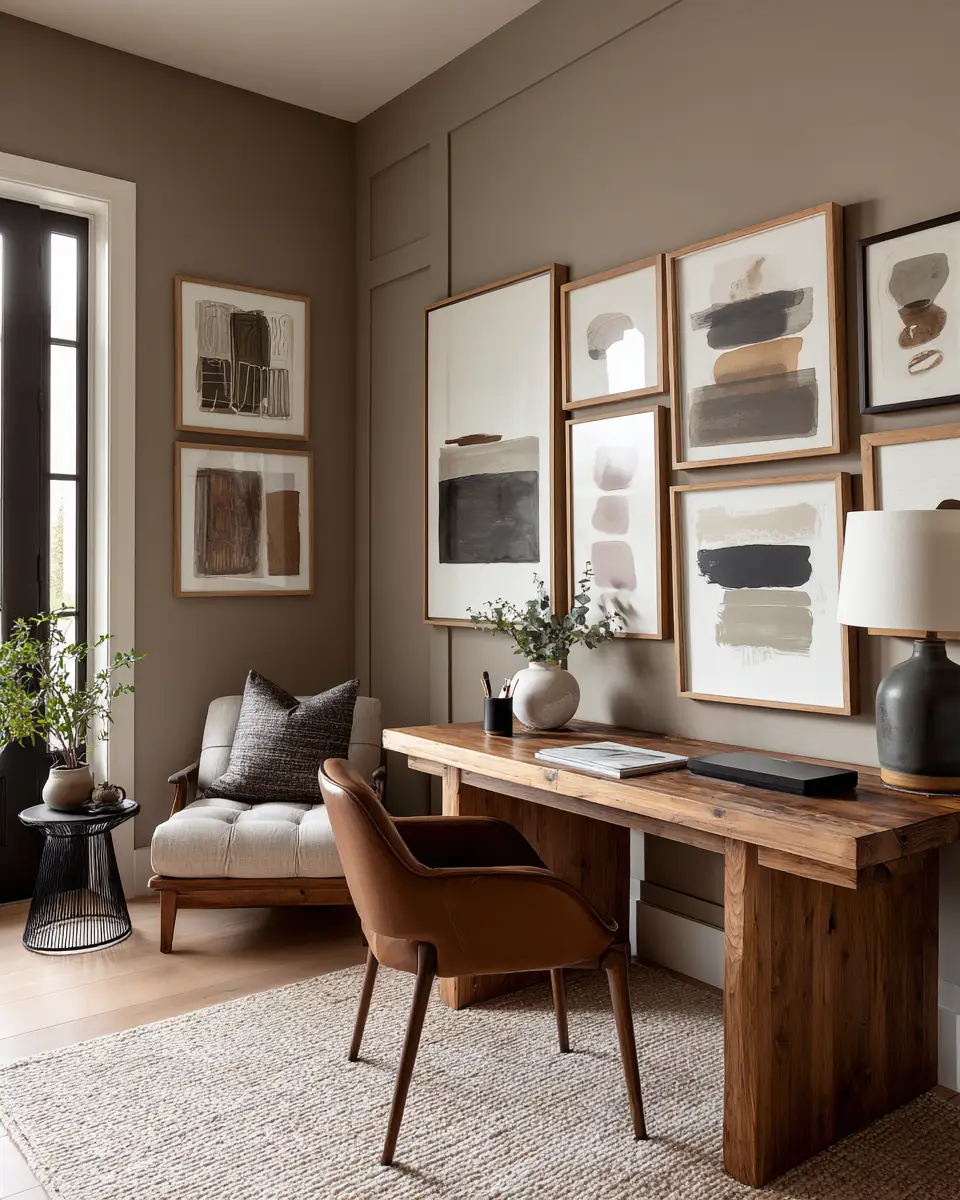 Taupe Mid-Century Modern Home Office Decor Ideas