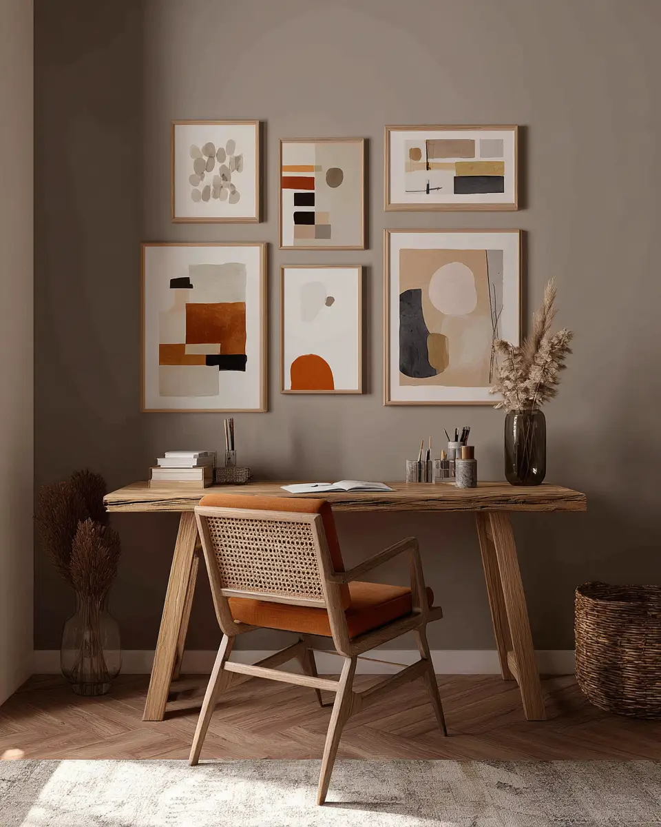 Taupe Mid-Century Modern Home Office Decor Ideas