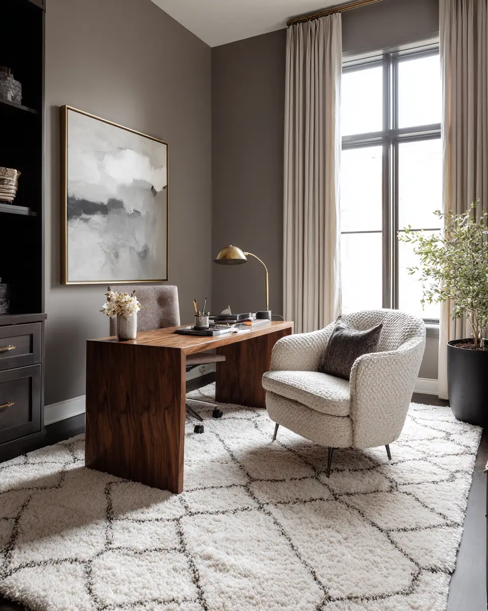 Taupe Mid-Century Modern Home Office Decor Ideas