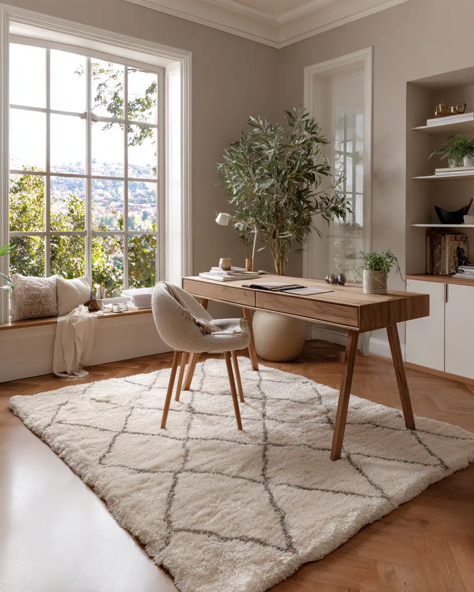 Taupe Mid-Century Modern Home Office Decor Ideas