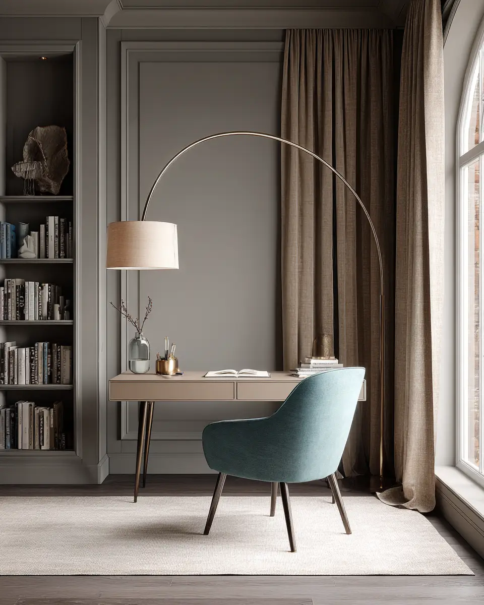 Taupe Mid-Century Modern Home Office Decor Ideas