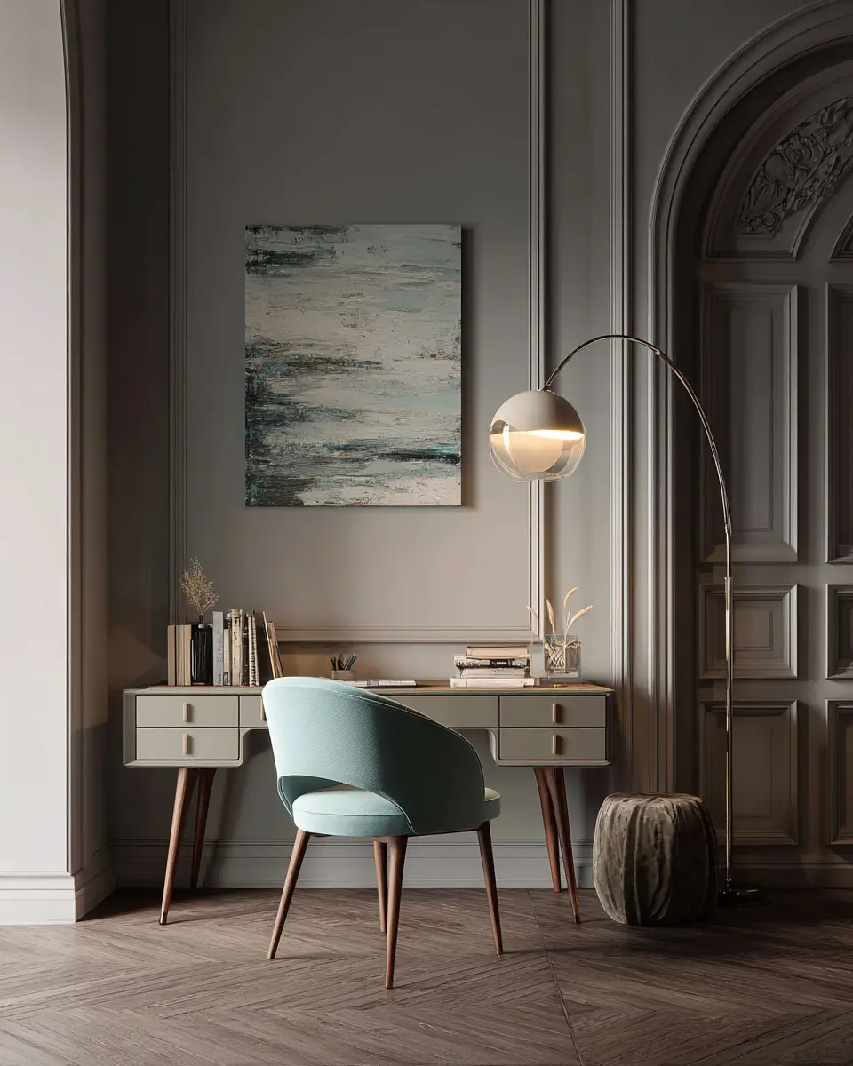 Taupe Mid-Century Modern Home Office Decor Ideas