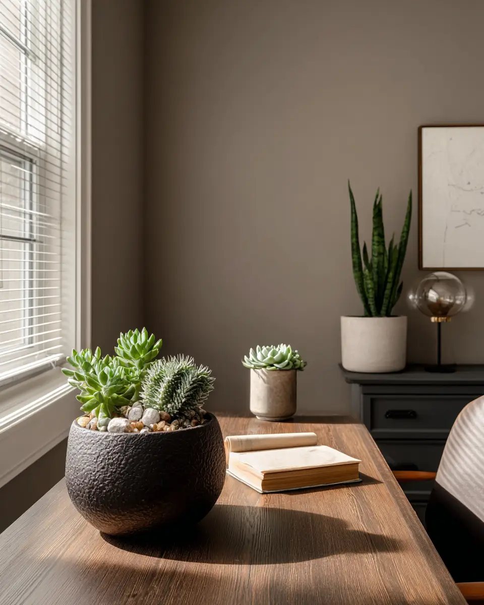 Taupe Mid-Century Modern Home Office Decor Ideas