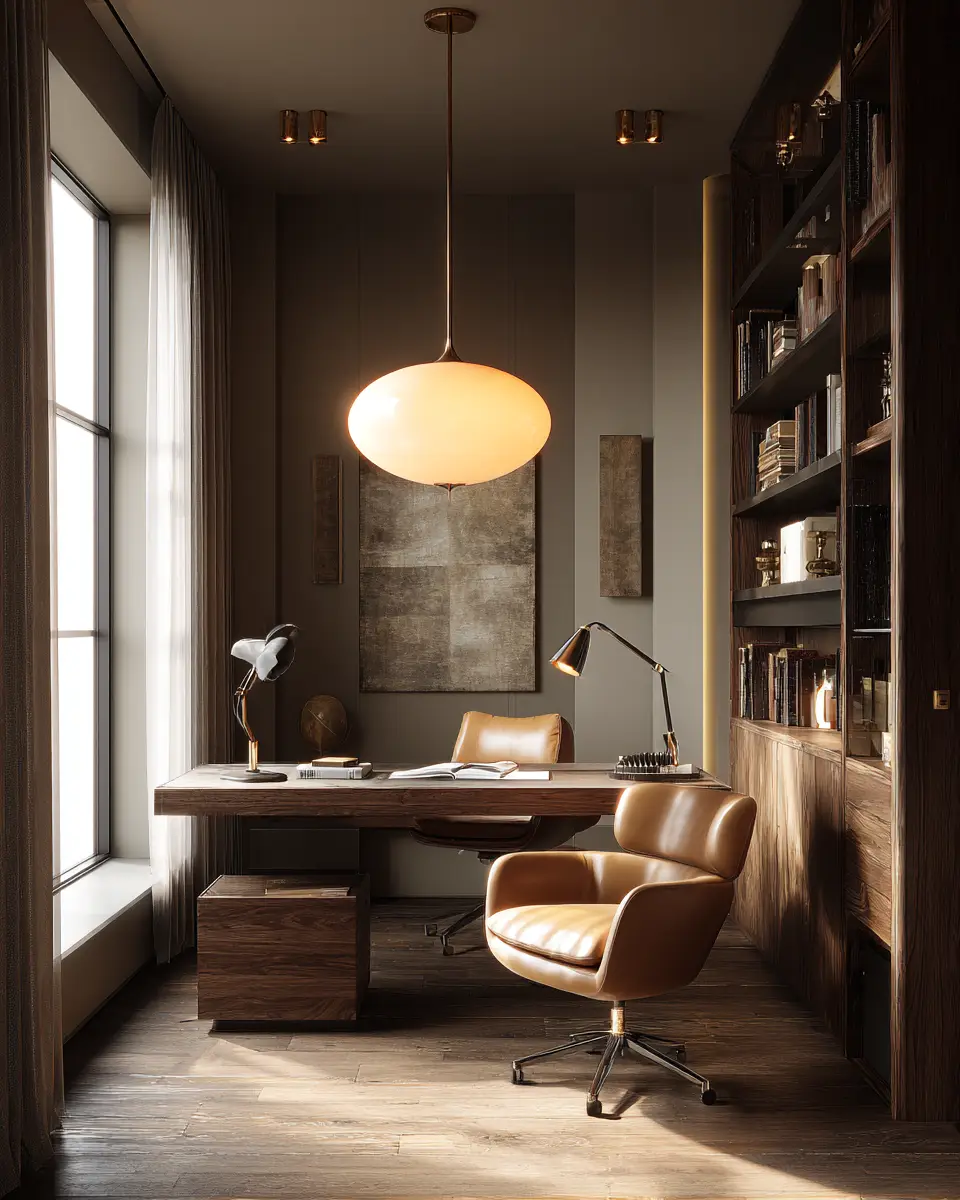 Taupe Mid-Century Modern Home Office Decor Ideas