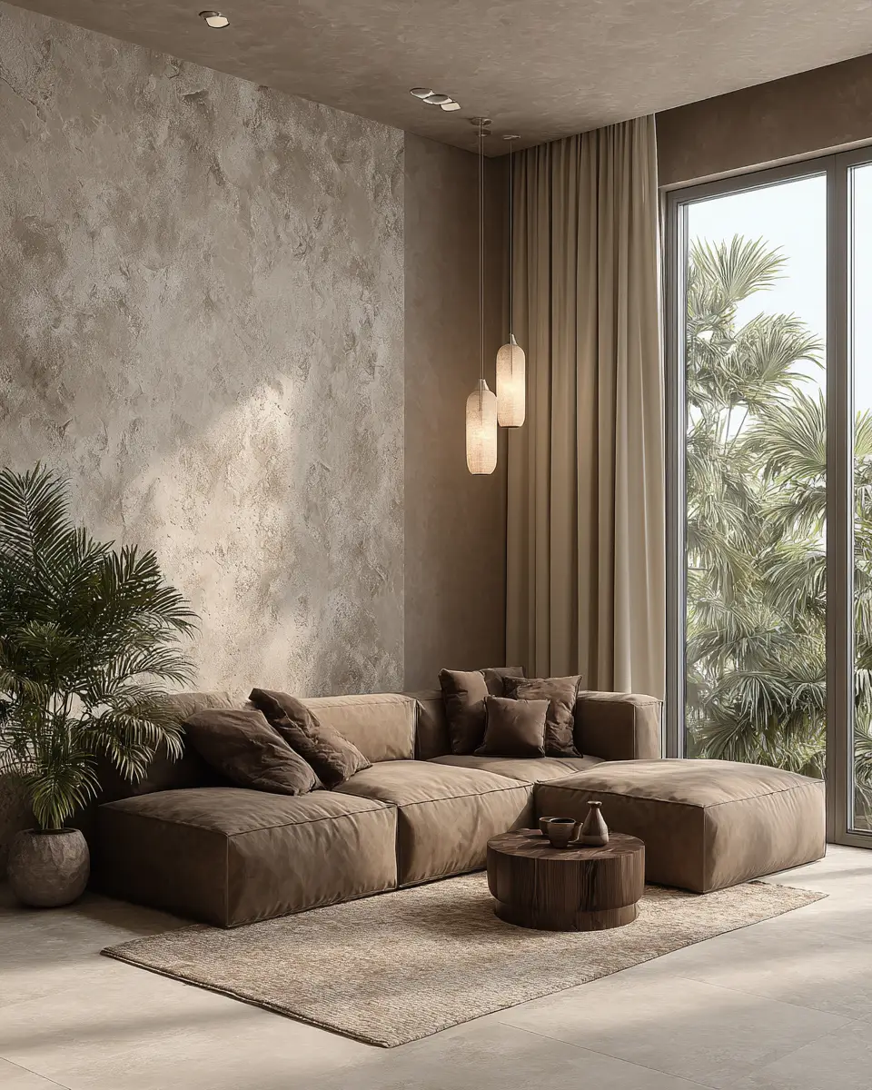 Taupe Organic Modern Living Room Decor Ideas - Featured