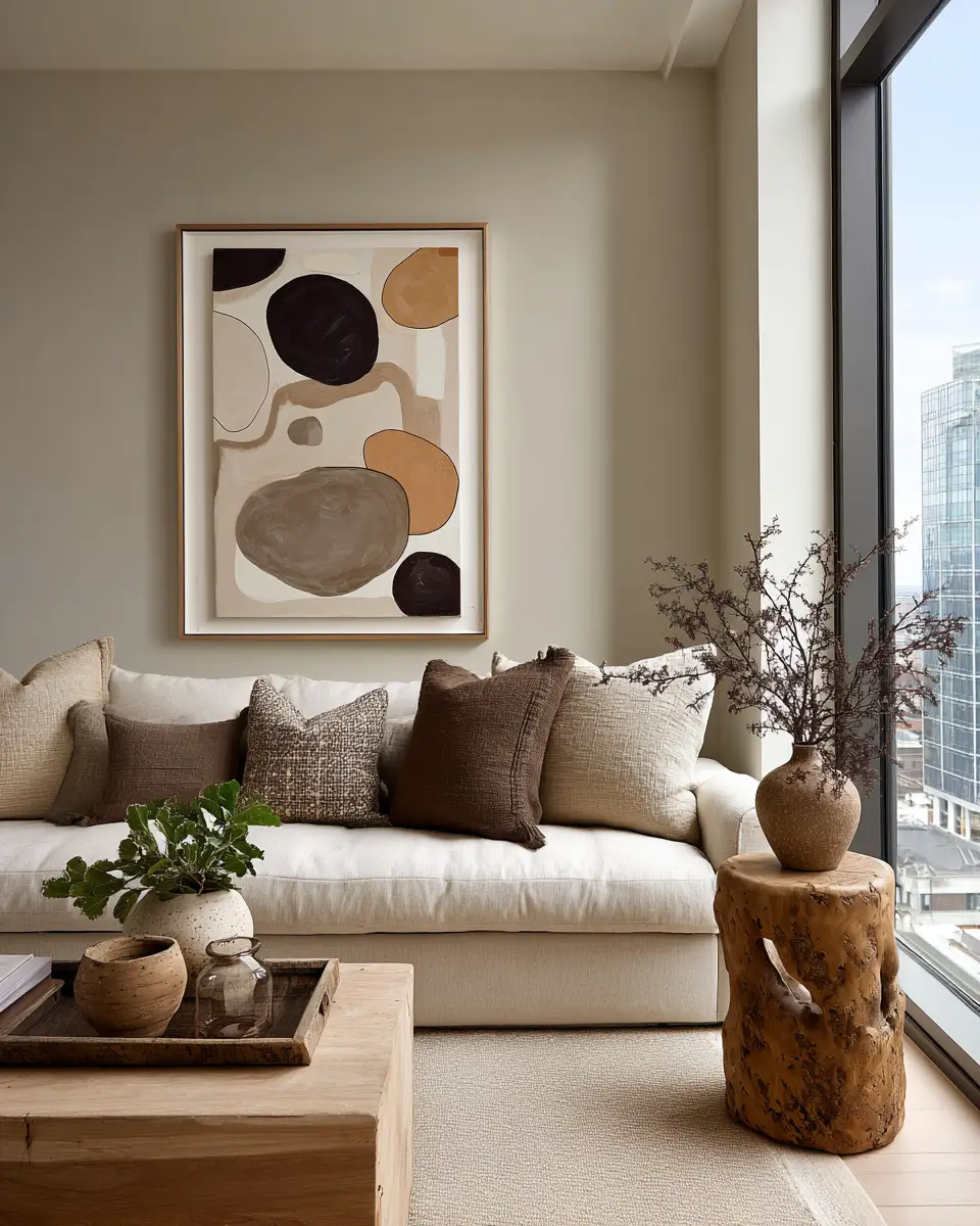 Taupe Organic Modern Living Room Decor Ideas