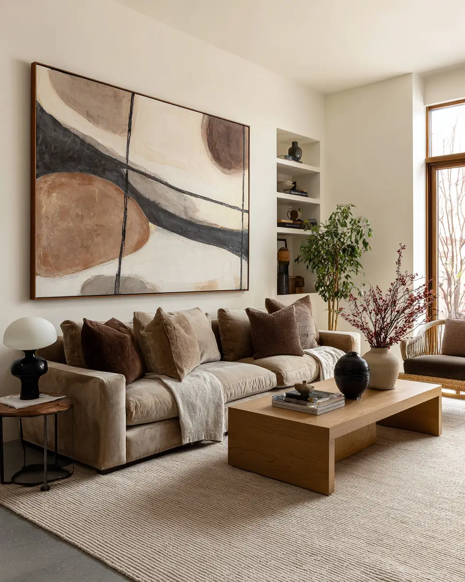 Taupe Organic Modern Living Room Decor Ideas