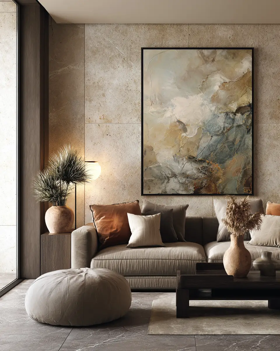 Taupe Organic Modern Living Room Decor Ideas