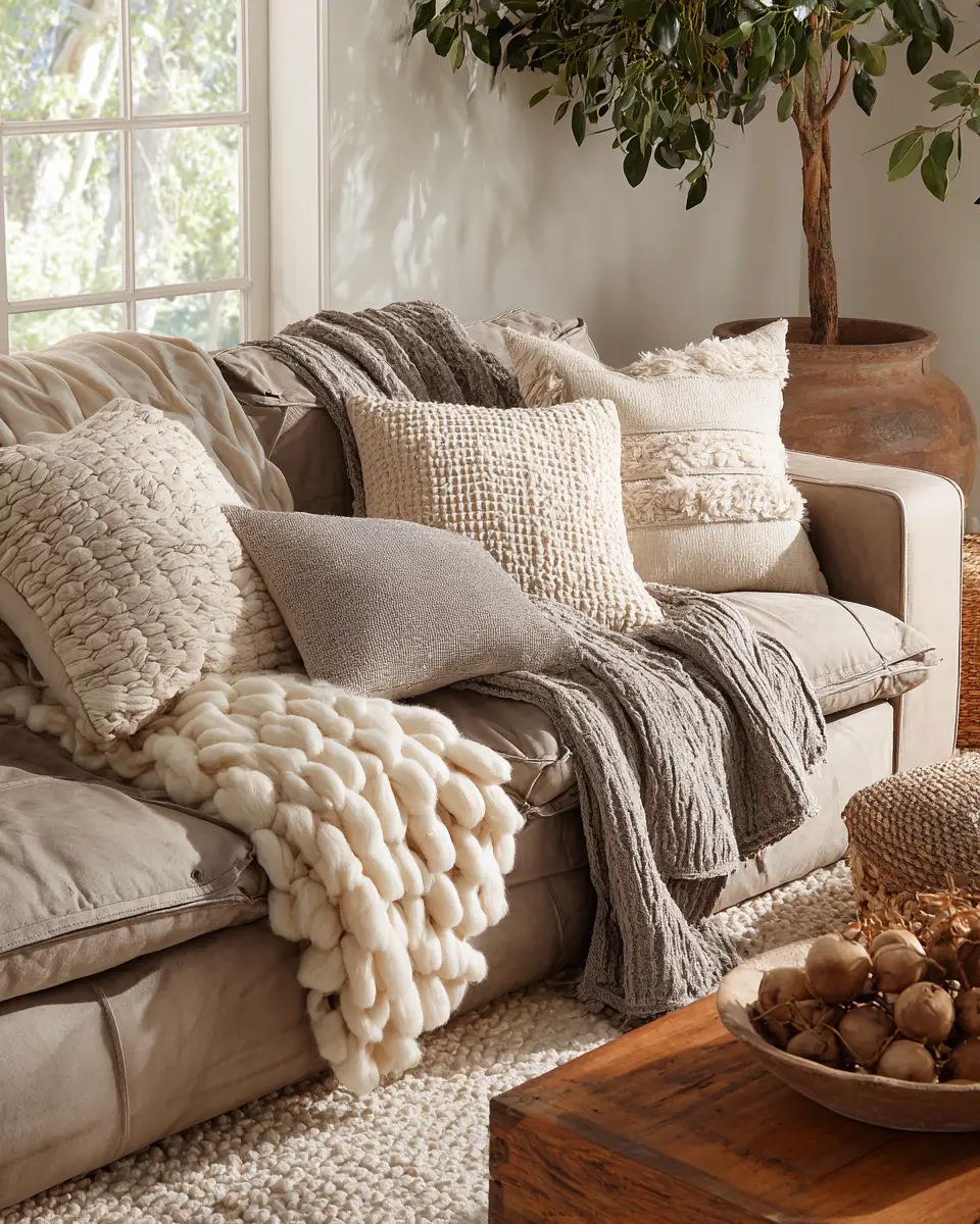 Taupe Organic Modern Living Room Decor Ideas