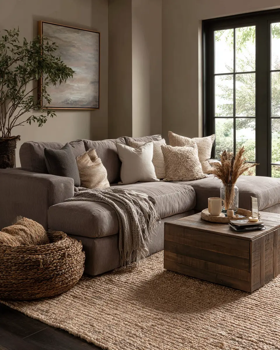 Taupe Organic Modern Living Room Decor Ideas