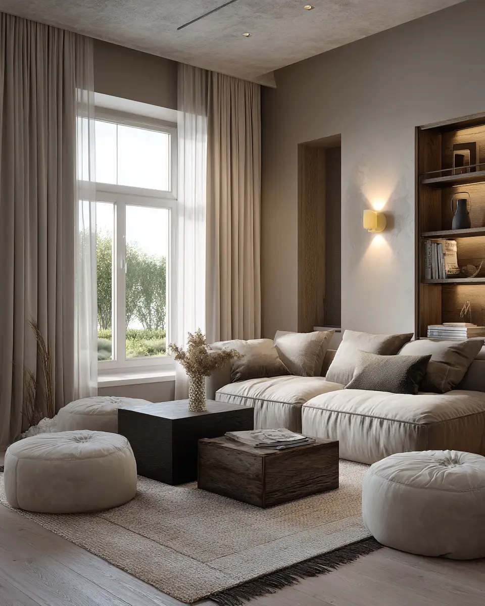 Taupe Organic Modern Living Room Decor Ideas
