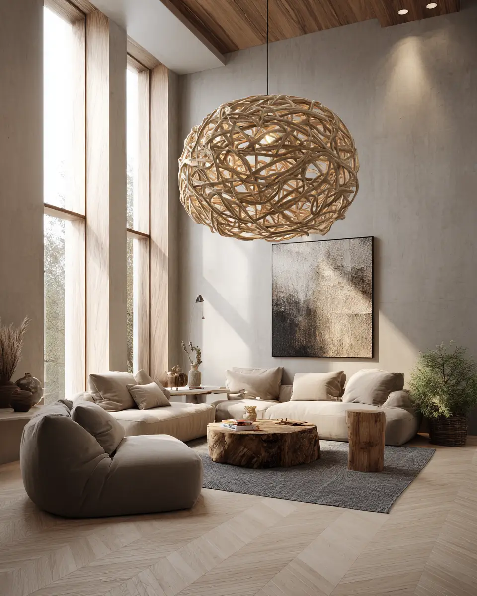 Taupe Organic Modern Living Room Decor Ideas