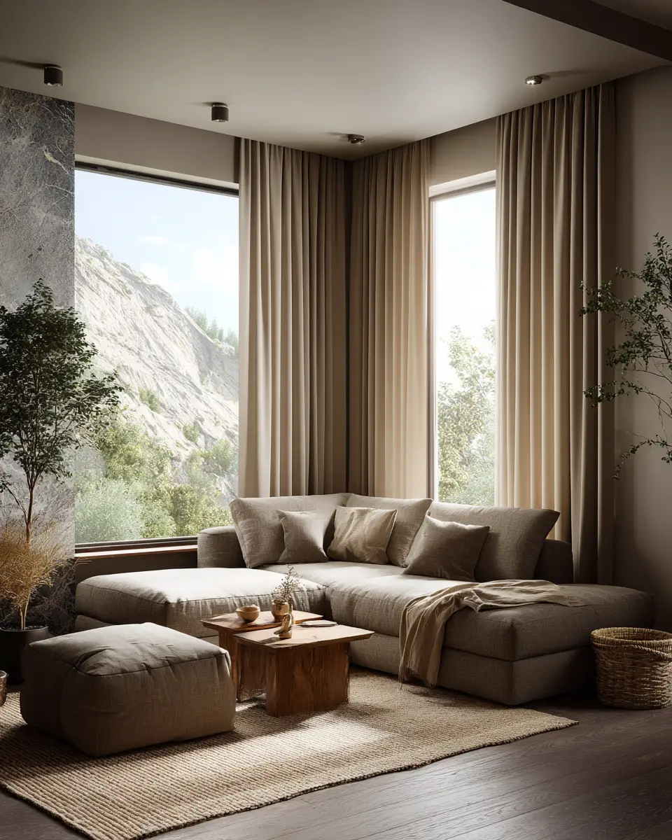 Taupe Organic Modern Living Room Decor Ideas