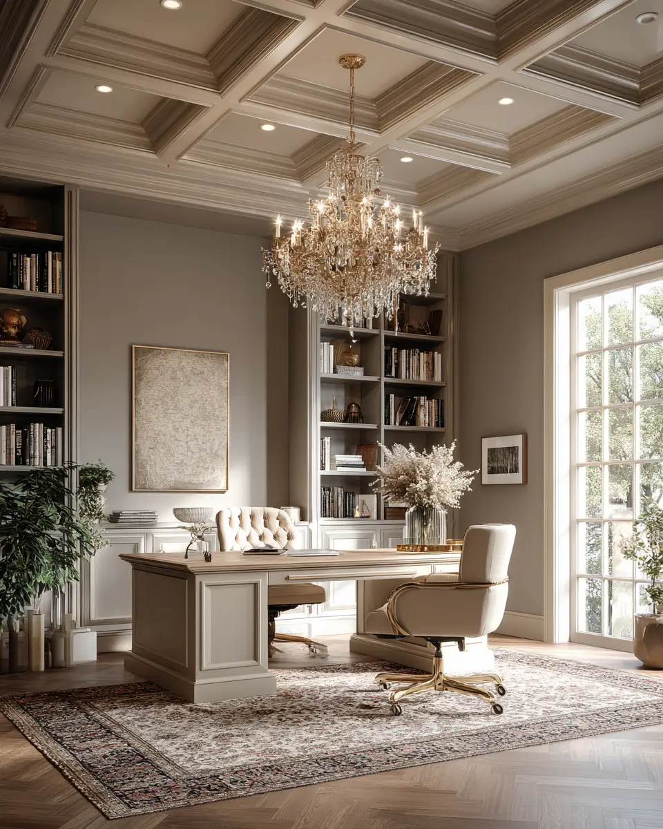 Taupe Traditional Home Office Decor Ideas