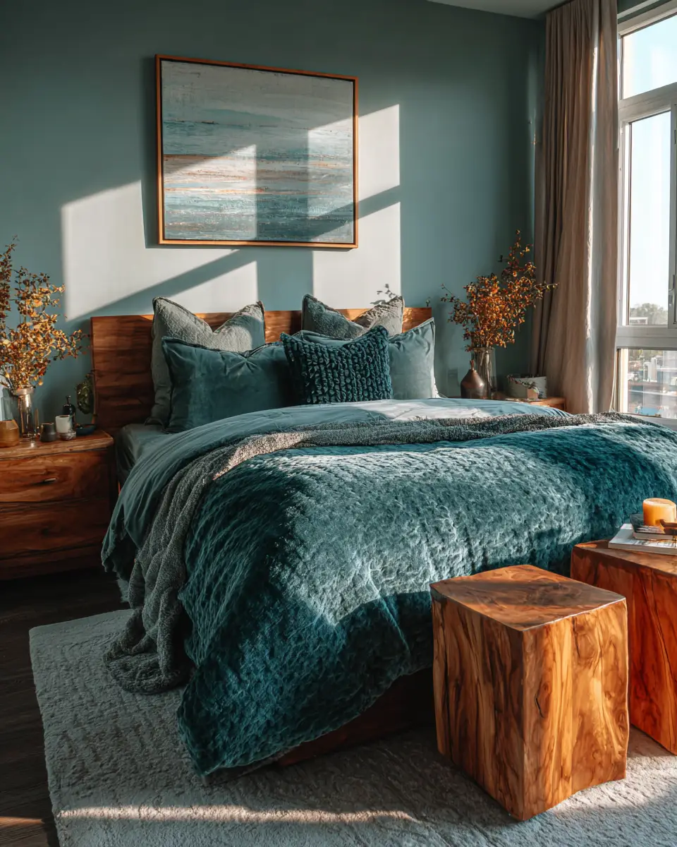 Teal Japandi Bedroom Decor Ideas