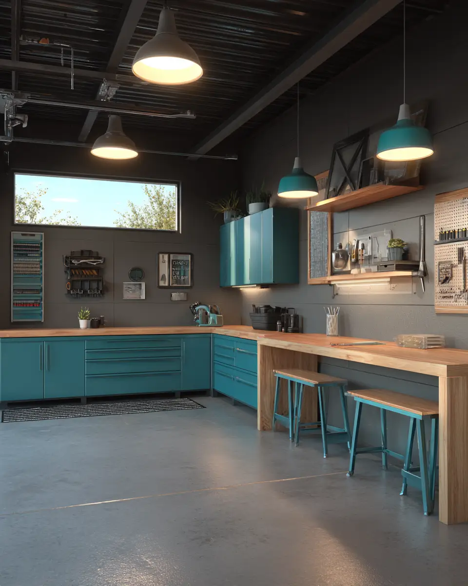 Teal Mid-Century Modern Garage Decor Ideas