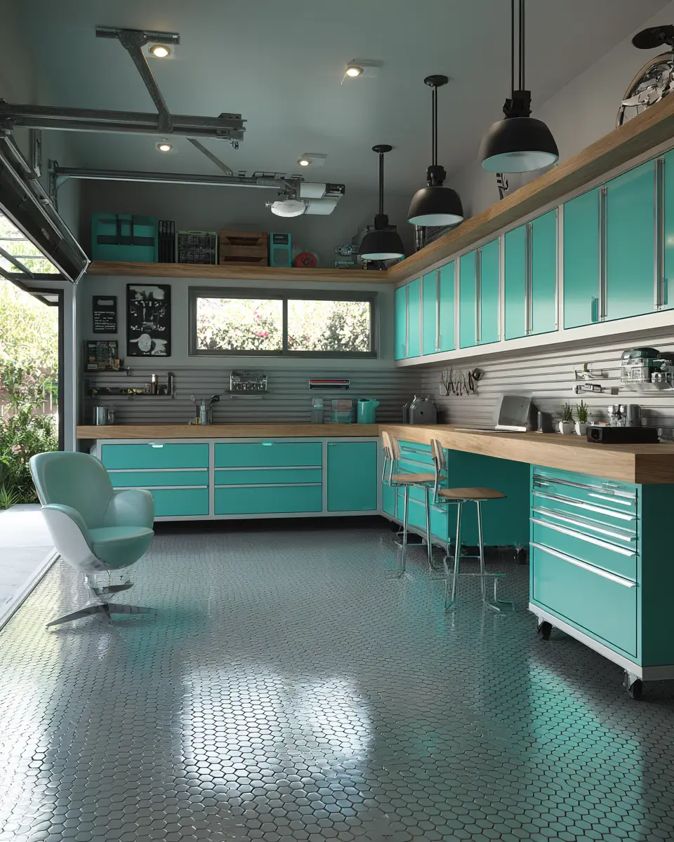 Teal Mid-Century Modern Garage Decor Ideas