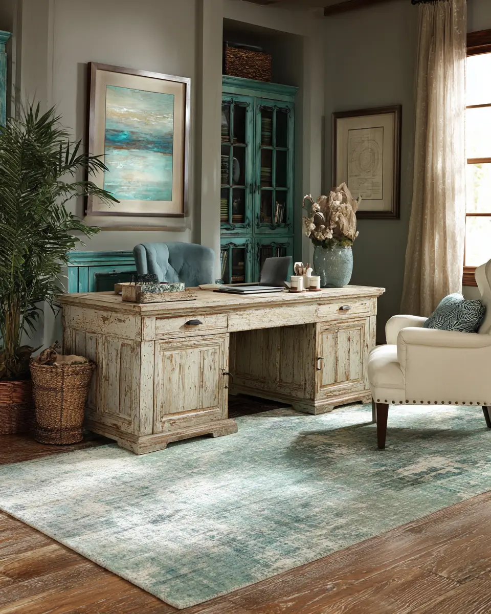 Teal Rustic Home Office Decor Ideas