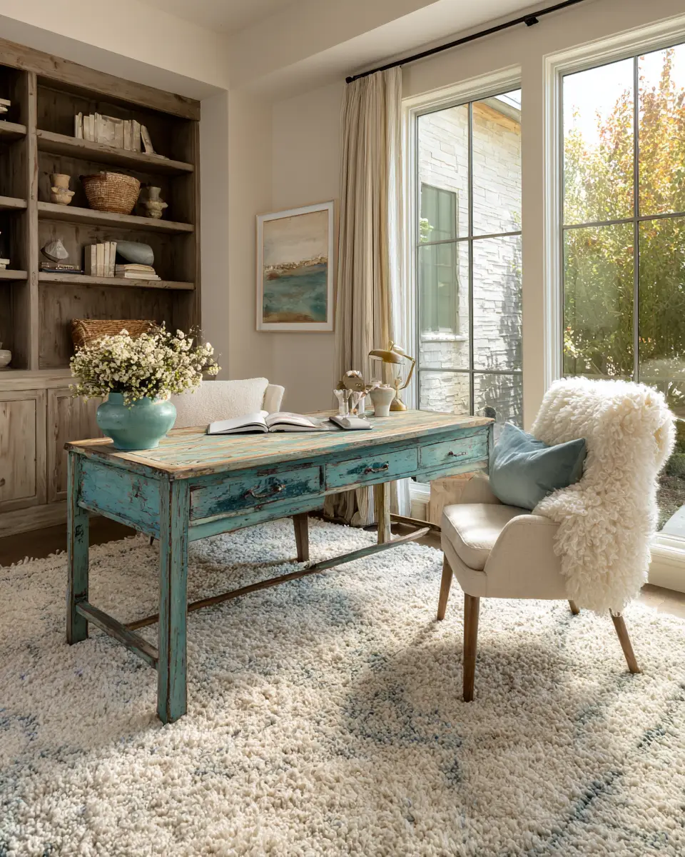 Teal Rustic Home Office Decor Ideas