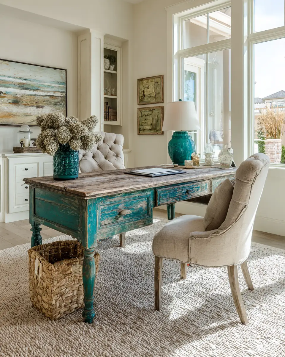 Teal Rustic Home Office Decor Ideas