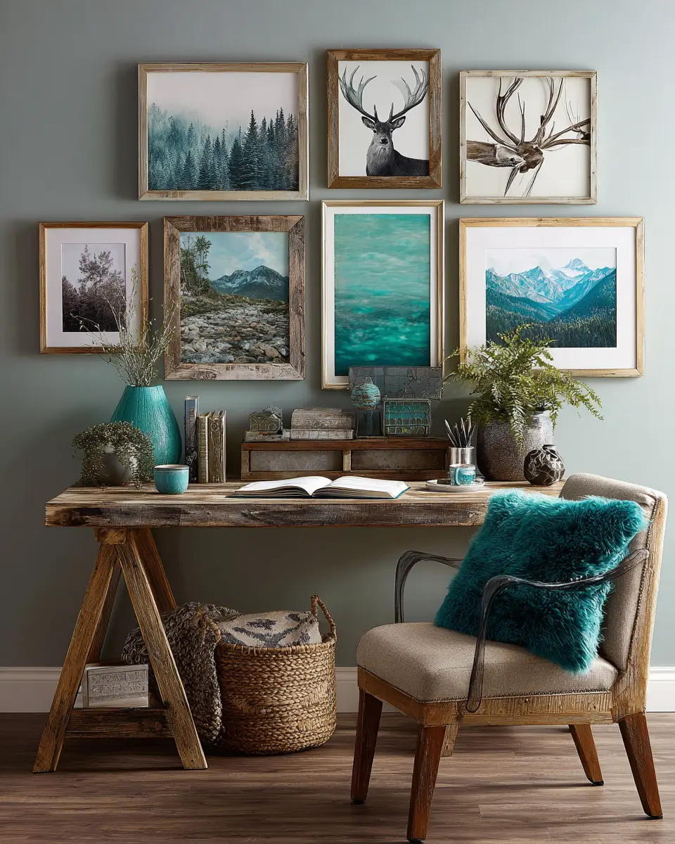 Teal Rustic Home Office Decor Ideas