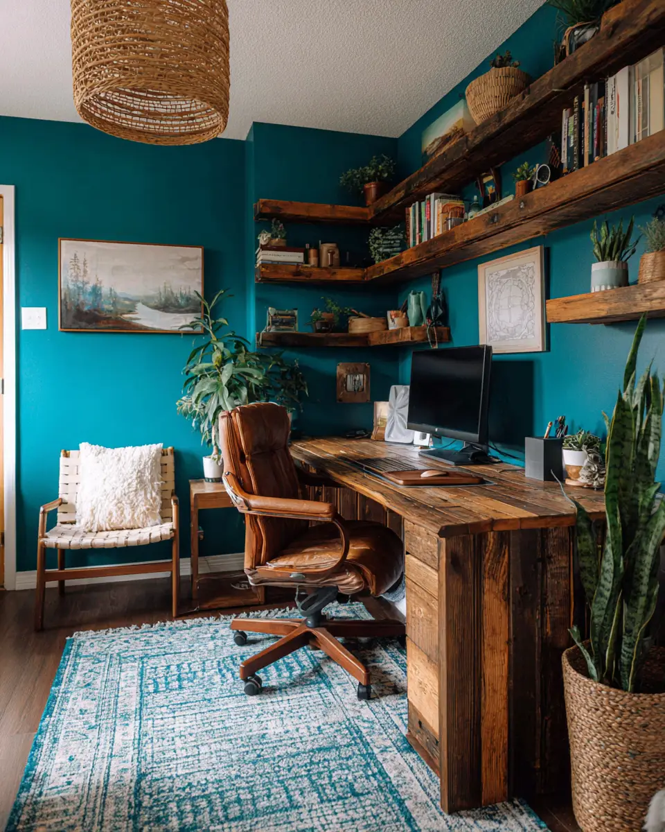 Teal Rustic Home Office Decor Ideas