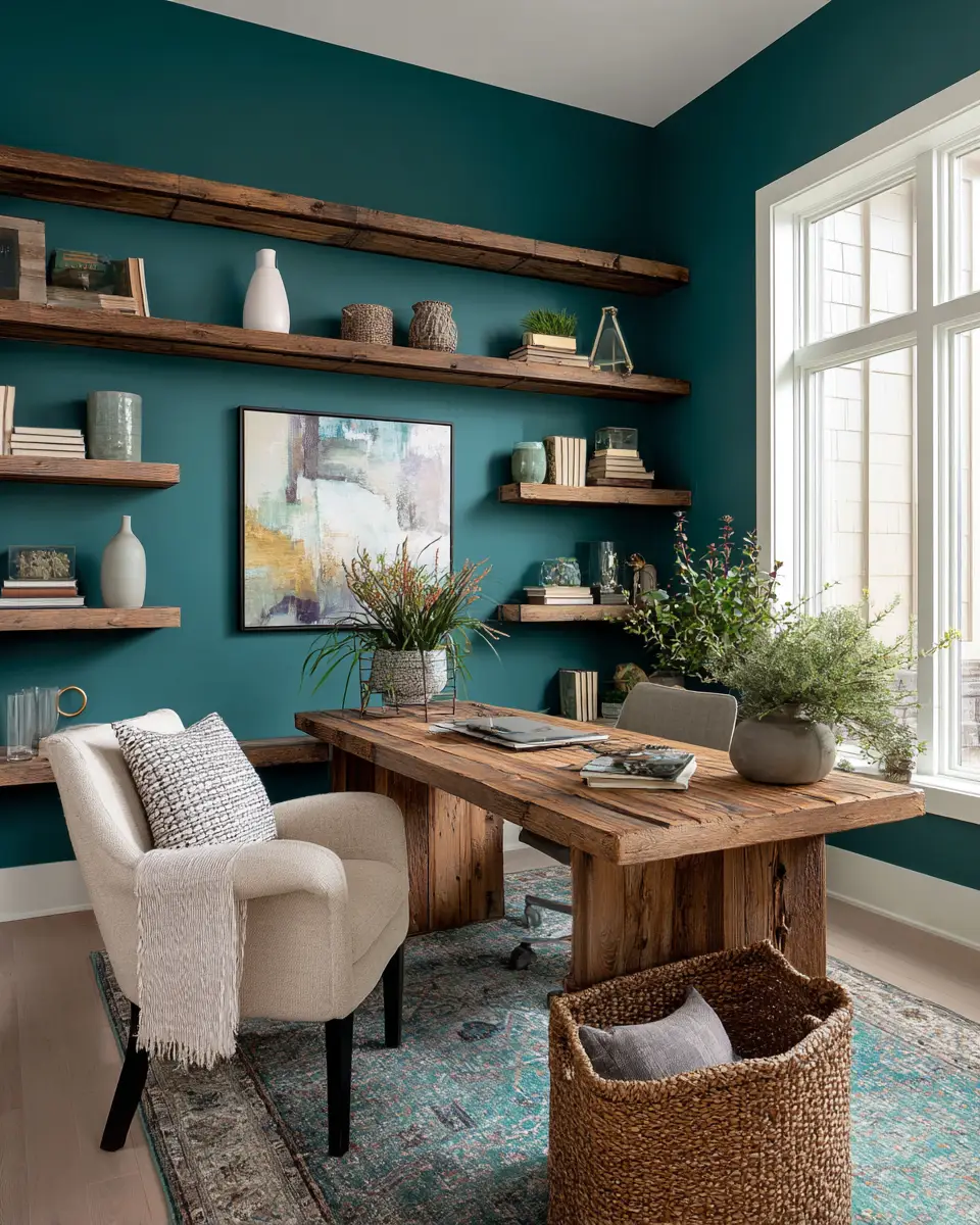 Teal Rustic Home Office Decor Ideas